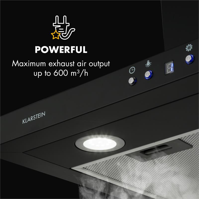 Klarstein Limelight, digestor, 60 cm, nástenný digestor, 600 m³/h, čierny – Obrázok 2