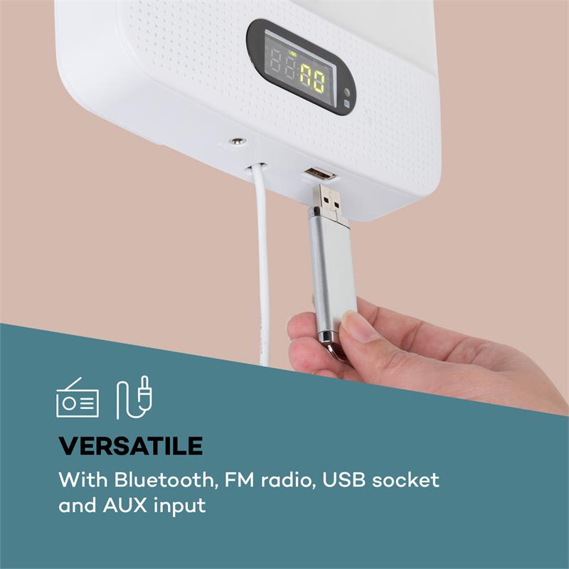 Auna Vertiplay, CD prehrávač, bluetooth, nočné svetlo, FM rádio, AUX, digitálne hodiny, biely – Obrázok 2