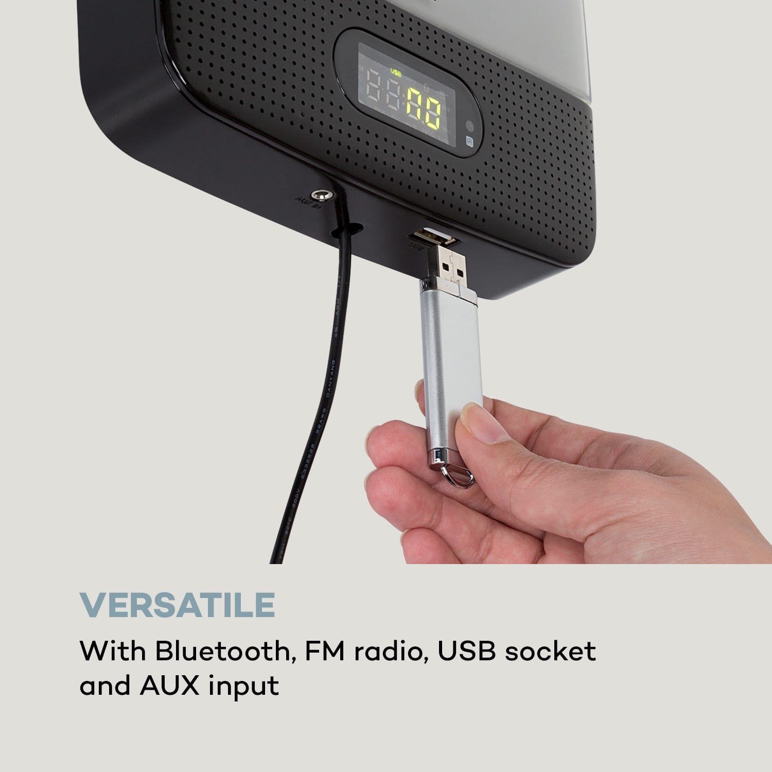 Auna Vertiplay, CD prehrávač, bluetooth, nočné svetlo, FM rádio, AUX, digitálne hodiny, čierny – Obrázok 2