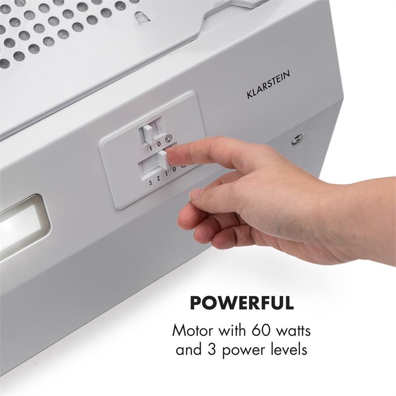 Klarstein Incognito, digestor, 250 m³/h, 60 W, LED svetlo, biely – Obrázok 5