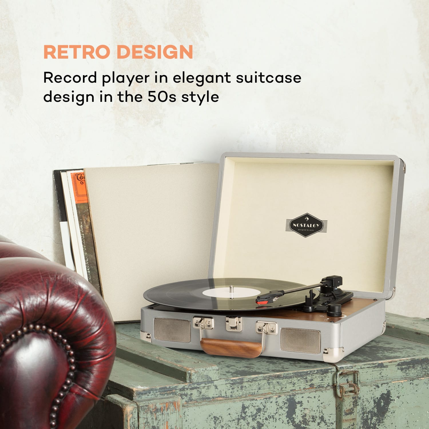 Auna Peggy Sue, gramofón, stereo reproduktory, USB pripojenie, strieborný