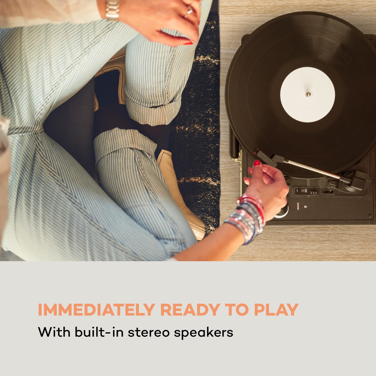 Auna Peggy Sue, gramofón, stereo reproduktor, USB pripojenie, čierna/zlatá – Obrázok 3