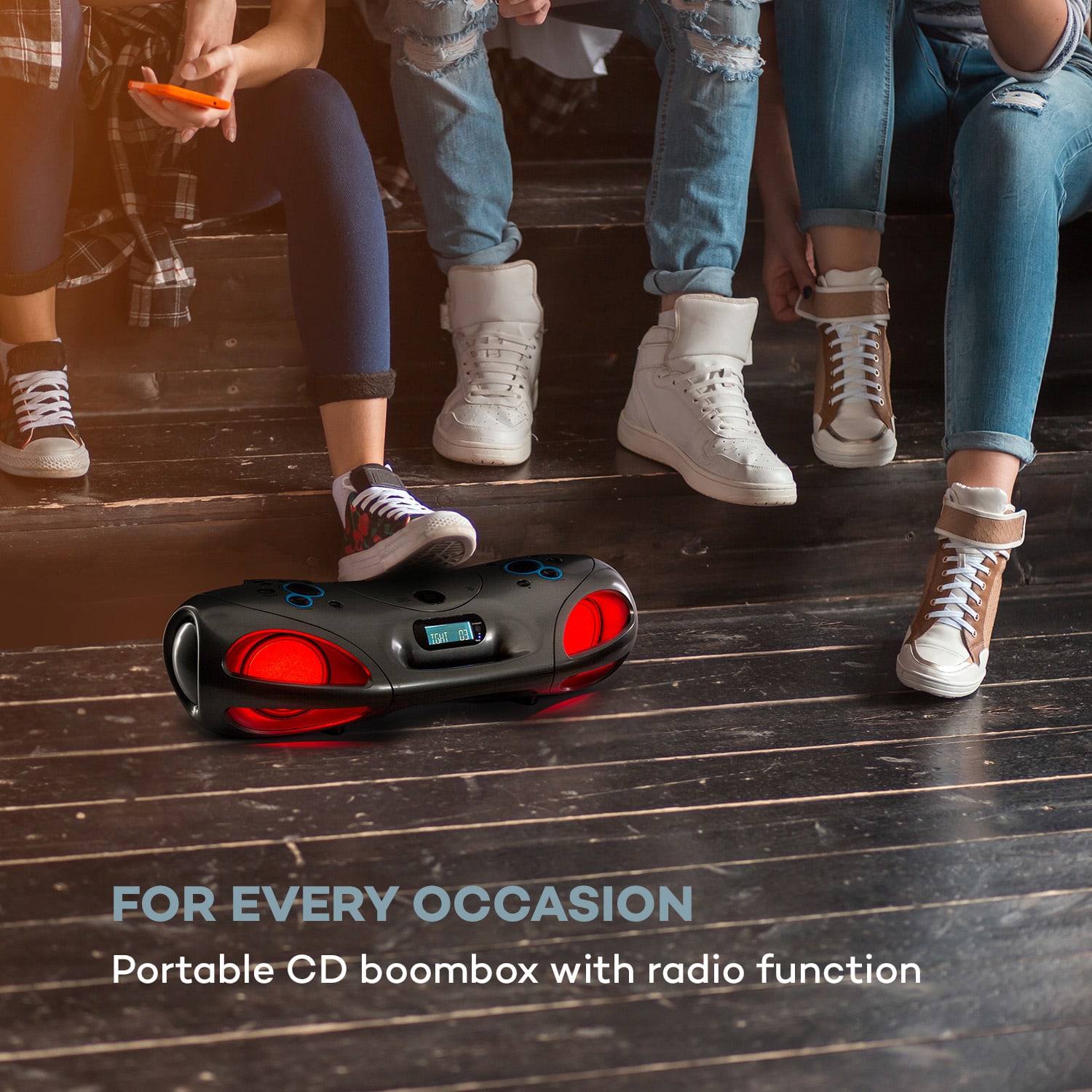 Auna Spacewoofer, boombox, CD prehrávač, FM rádio, bluetooth, diaľkový ovládač, sivý