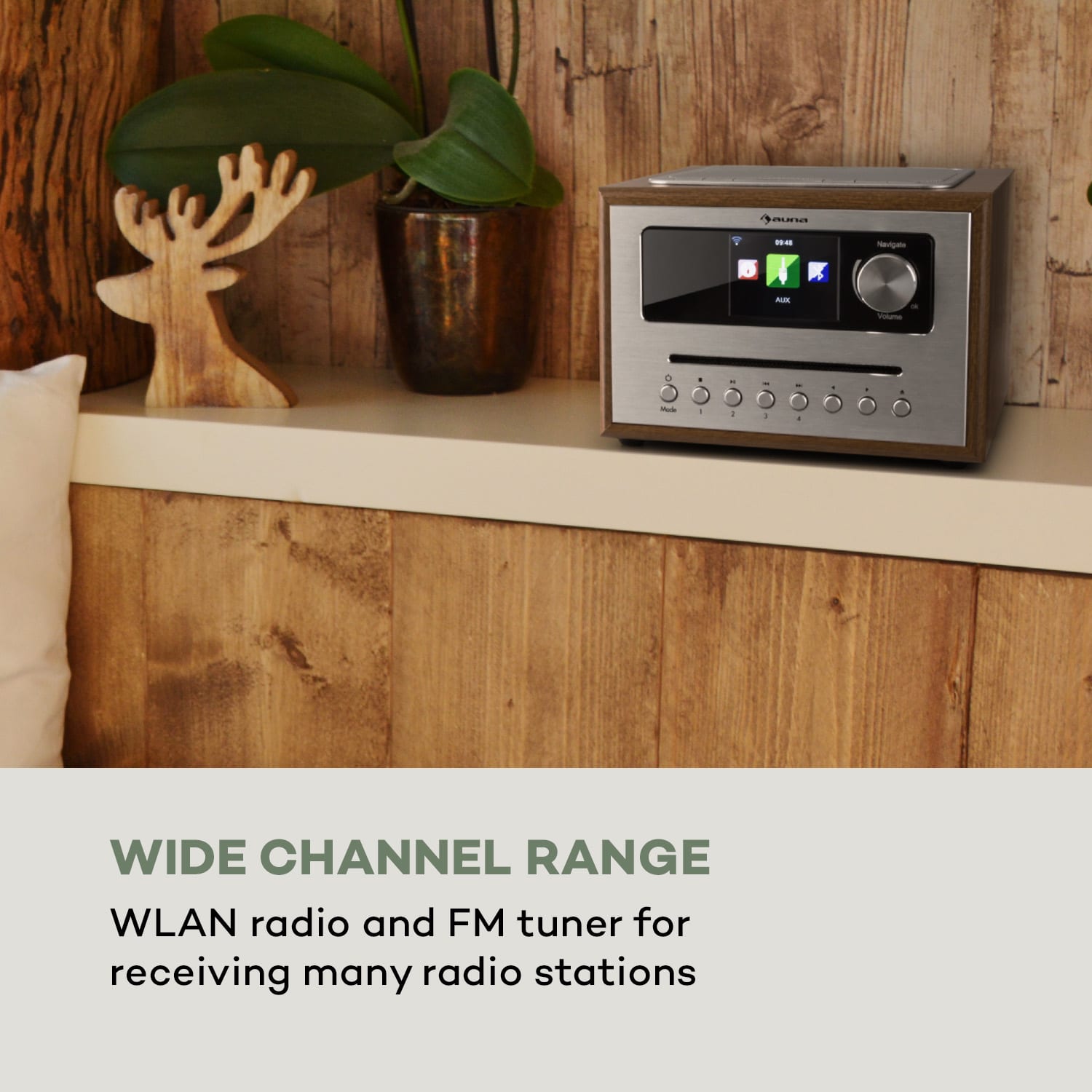 Auna Silver Star CD Cube, rádio, bluetooth, HCC displej, drevo, hnedé