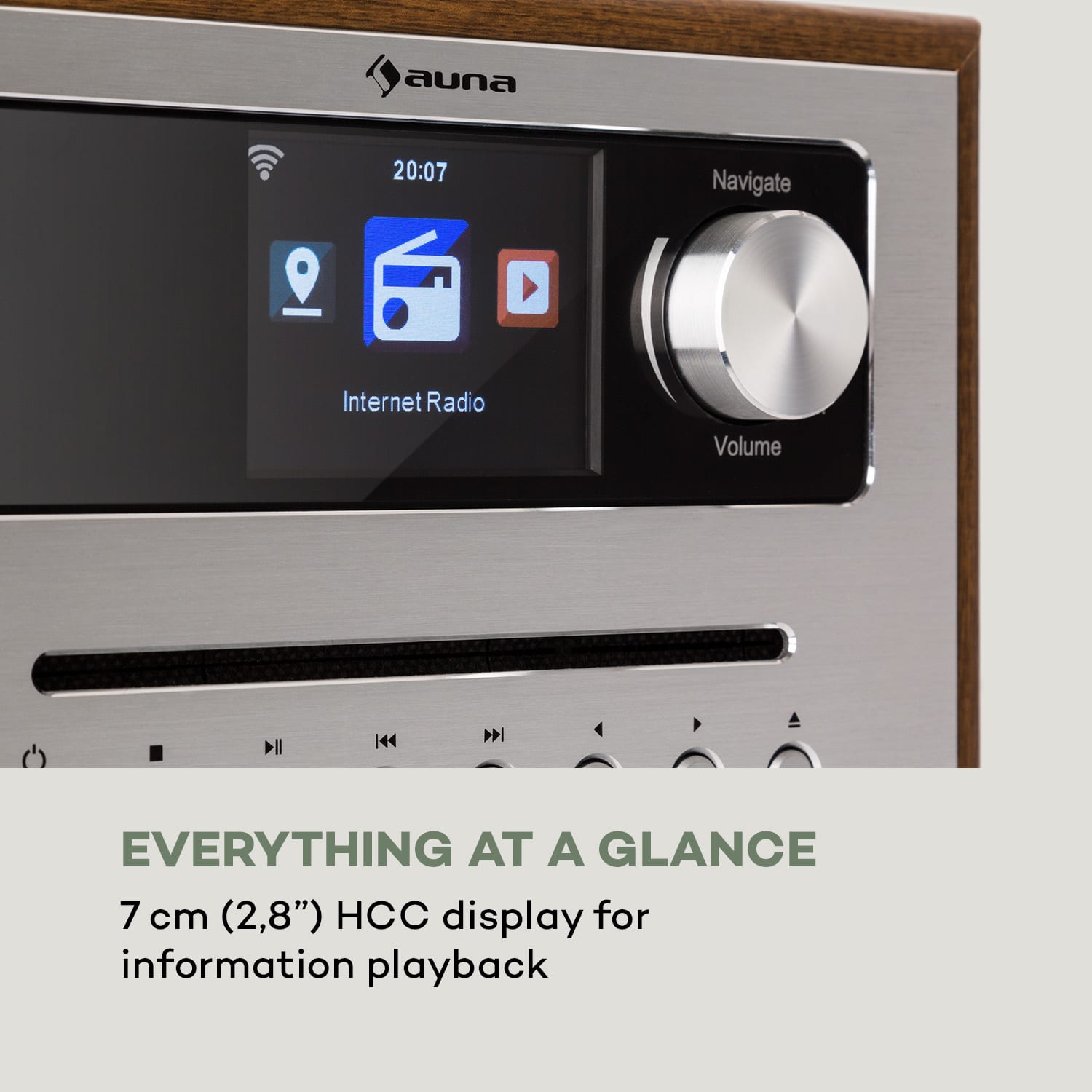 Auna Silver Star CD Cube, rádio, bluetooth, HCC displej, drevo, hnedé – Obrázok 5