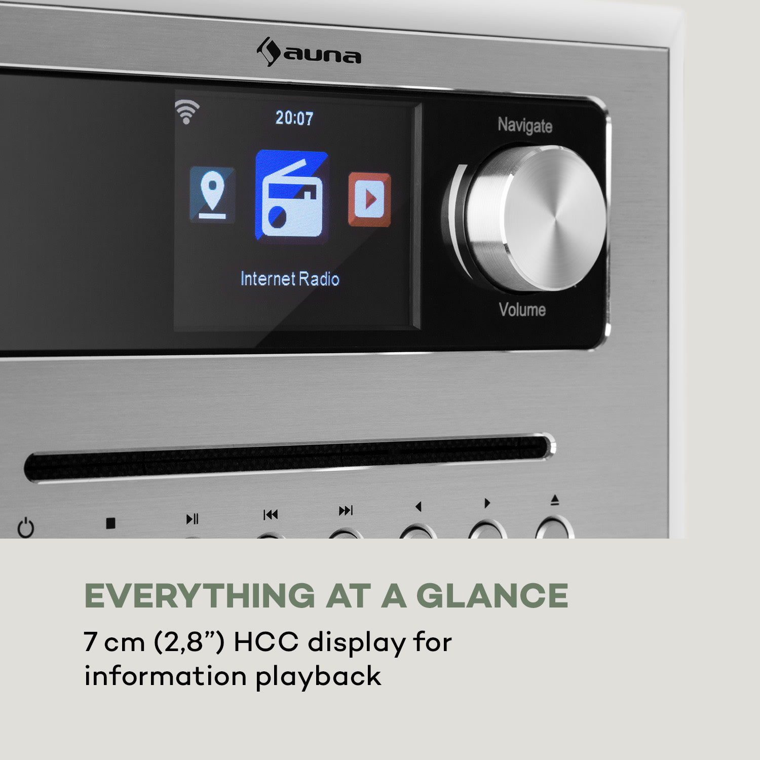 Auna Silver Star CD Cube, rádio, bluetooth, HCC displej, biele – Obrázok 5