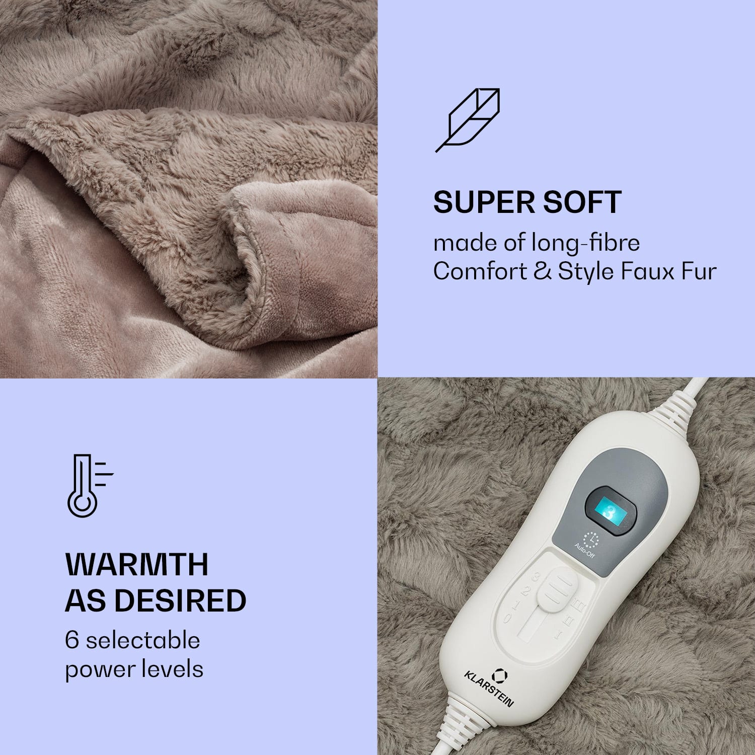 Klarstein Dr. Watson Comfort & Style, vyhrievacia deka, 120 W, 180 x 130 cm, umelá kožušina, béžová – Obrázok 2