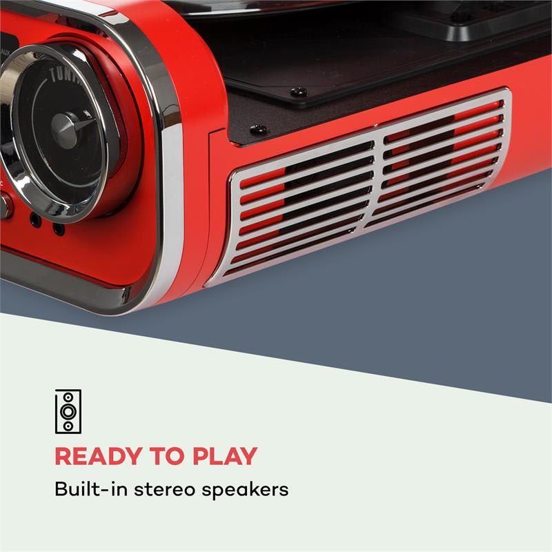 Auna Challenger, LP gramofón, bluetooth, VHF-rádio, USB, červený – Obrázok 4