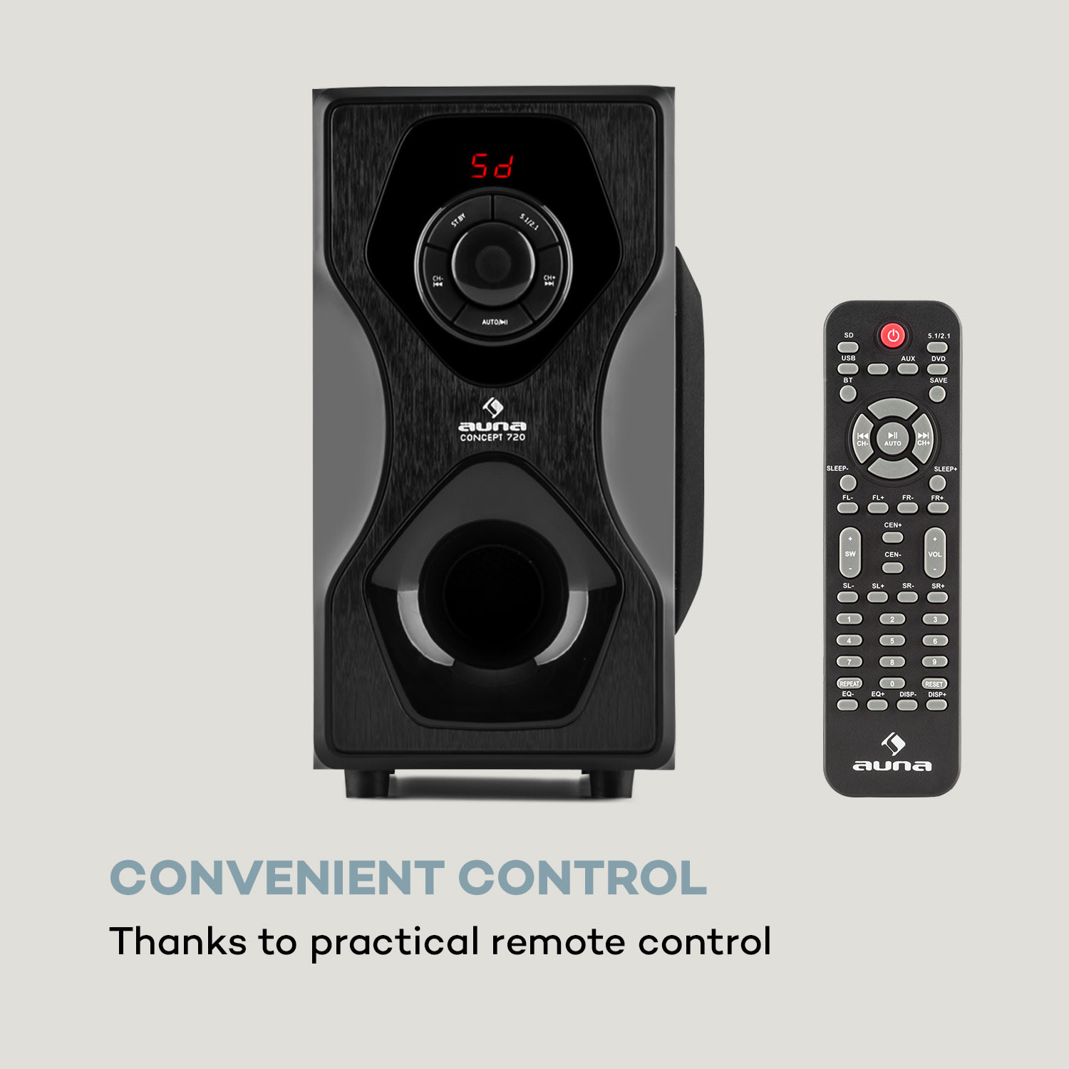 Auna Concept 720, 5.1 reproduktorový systém, 95 W, OneSide subwoofer, BT, USB, SD – Obrázok 3