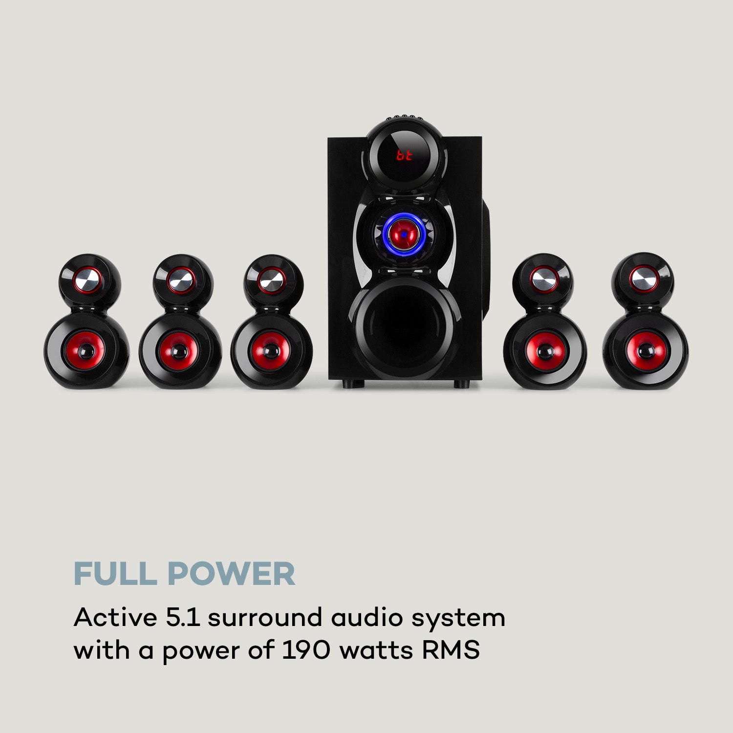 Auna X-Gaming, 5.1 surround zvukový systém, 380 W max., OneSide subwoofer, BT, USB, SD – Obrázok 2