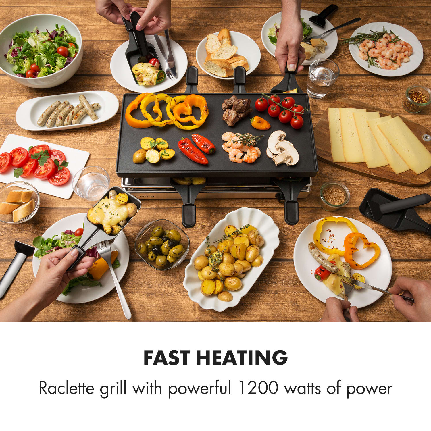 Klarstein Gourmette, rakletovací gril, 1200 W, hliníková grilovacia platňa, 8 osôb, ušľachtilá oceľ
