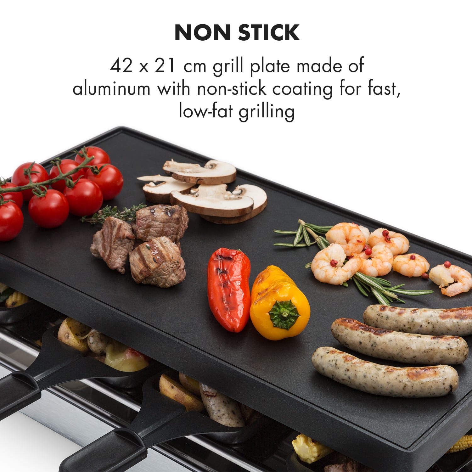 Klarstein Gourmette, rakletovací gril, 1200 W, hliníková grilovacia platňa, 8 osôb, ušľachtilá oceľ – Obrázok 3