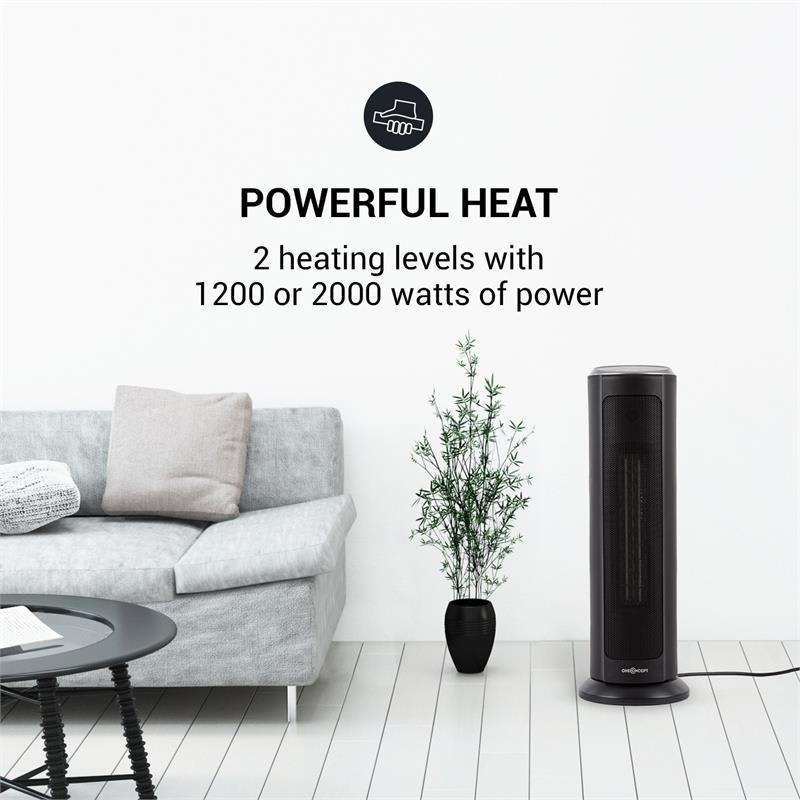 OneConcept Heat Spire, vežový ohrievač, 1200/2000 W, 8-hod. časovač, termostat, čierny