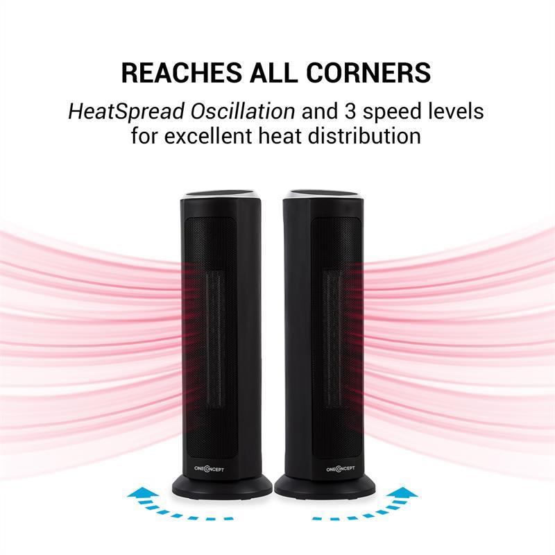 OneConcept Heat Spire, vežový ohrievač, 1200/2000 W, 8-hod. časovač, termostat, čierny – Obrázok 3