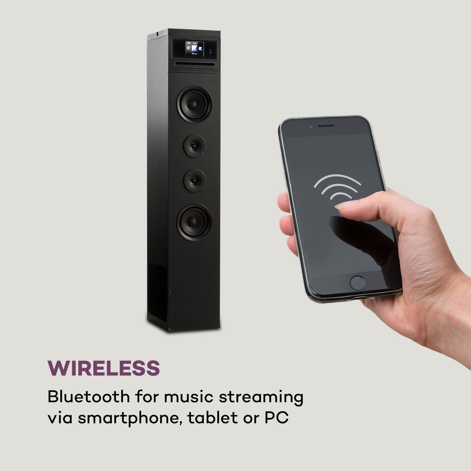 Auna Karaboom 100 Wifi, vežový reproduktor, internetové rádio, DAB+, BT, 120 W, čierny – Obrázok 4