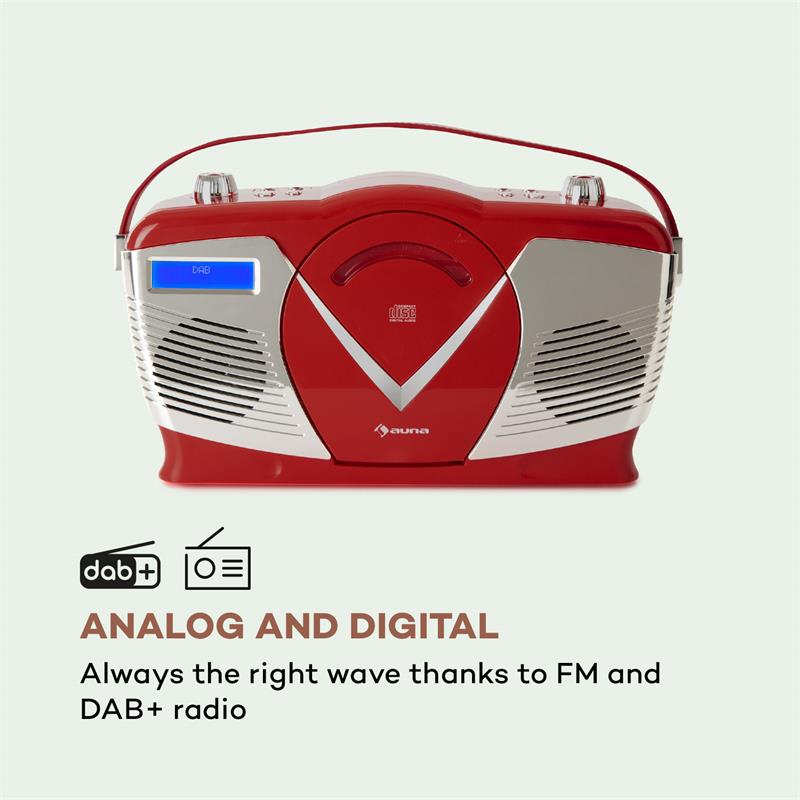 Auna RCD-70 DAB, retro CD rádio, FM, DAB+, CD prehrávač, USB, bluetooth, červené