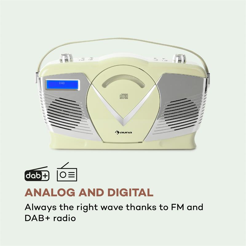 Auna RCD-70 DAB, retro CD rádio, FM, DAB+, CD prehrávač, USB, bluetooth, krémové