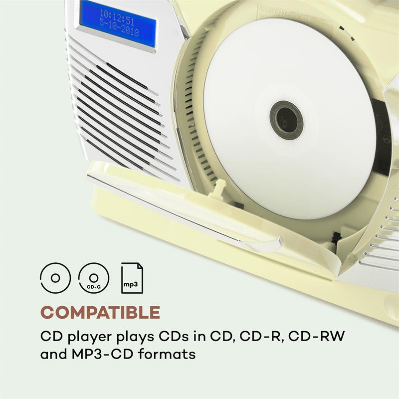 Auna RCD-70 DAB, retro CD rádio, FM, DAB+, CD prehrávač, USB, bluetooth, krémové – Obrázok 4