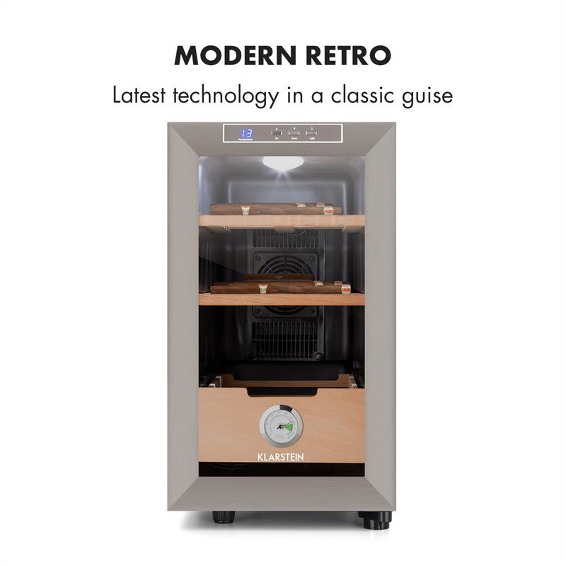 Klarstein El Presidente 23, humidor, 50 W, dotykový, bukové drevo, 23 l, LED, čierny/strieborný – Obrázok 3