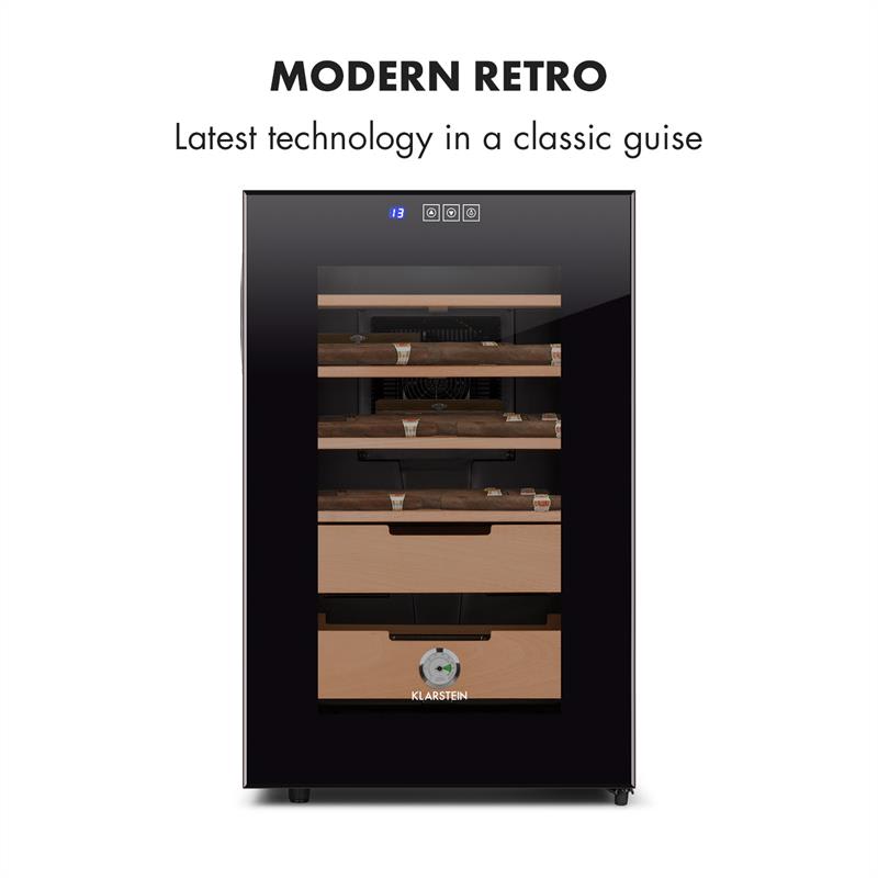 Klarstein El Presidente 65, humidor, 70 W, dotykový, bukové drevo, 65 l, LED, čierny – Obrázok 4