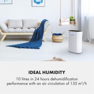 Klarstein AeroDry 10, odvlhčovač vzduchu, 265 W, 10 l/d, 135 m³/h, 25 m², DrySelect, 37 dB, biely