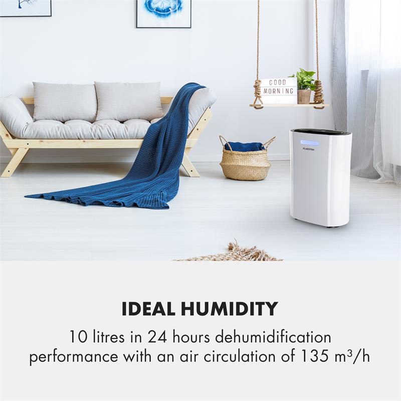 Klarstein AeroDry 10, odvlhčovač vzduchu, 265 W, 10 l/d, 135 m³/h, 25 m², DrySelect, 37 dB, biely