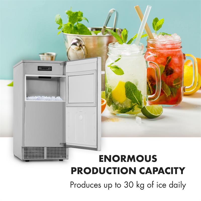 Klarstein Icetender, zariadenie na výrobu ľadu, nugety, 30 kg/24 hod., ušľachtilá oceľ, strieborné – Obrázok 2
