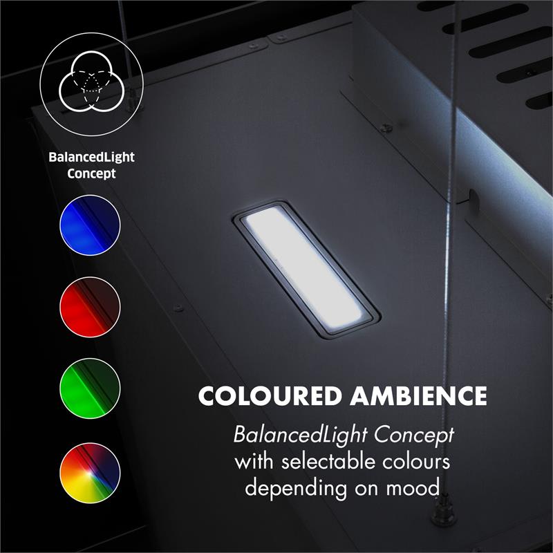 Klarstein Prism, digestor, 720 m³/h, LCD displej, časovač, RGB farby, čierny – Obrázok 2