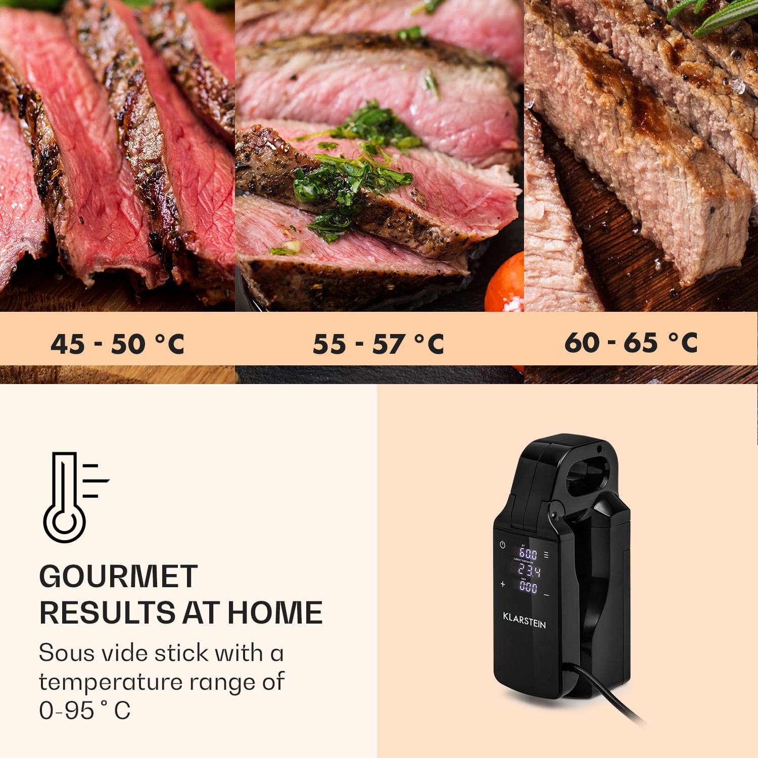 Klarstein Quickstick Free, Sous Vide varič, 0 - 95 °C, LCD dotykový displej, čierne – Obrázok 2