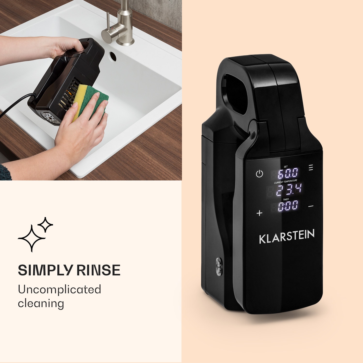 Klarstein Quickstick Free, Sous Vide varič, 0 - 95 °C, LCD dotykový displej, čierne – Obrázok 5