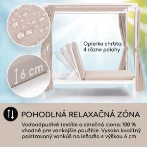 Blumfeldt Eremitage Double Sunbed, lehátko, pre 2 osoby, oceľový rám, slnečná strieška, závesy, krémové