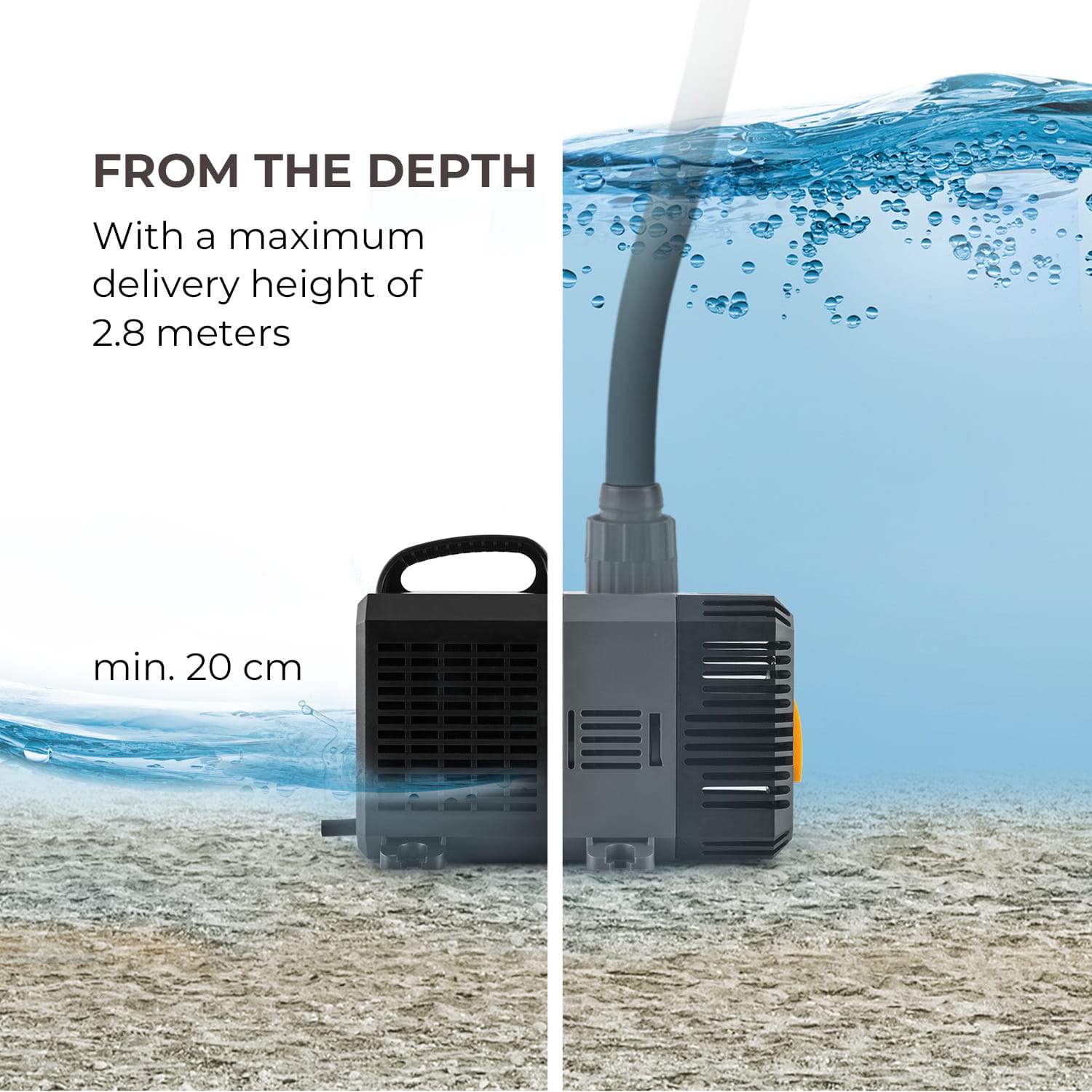 Waldbeck Lagoon 3600, rybníkové čerpadlo, 3600 l/h, EcoSave: 20 W, hĺbka ponoru 2,8 m – Obrázok 4