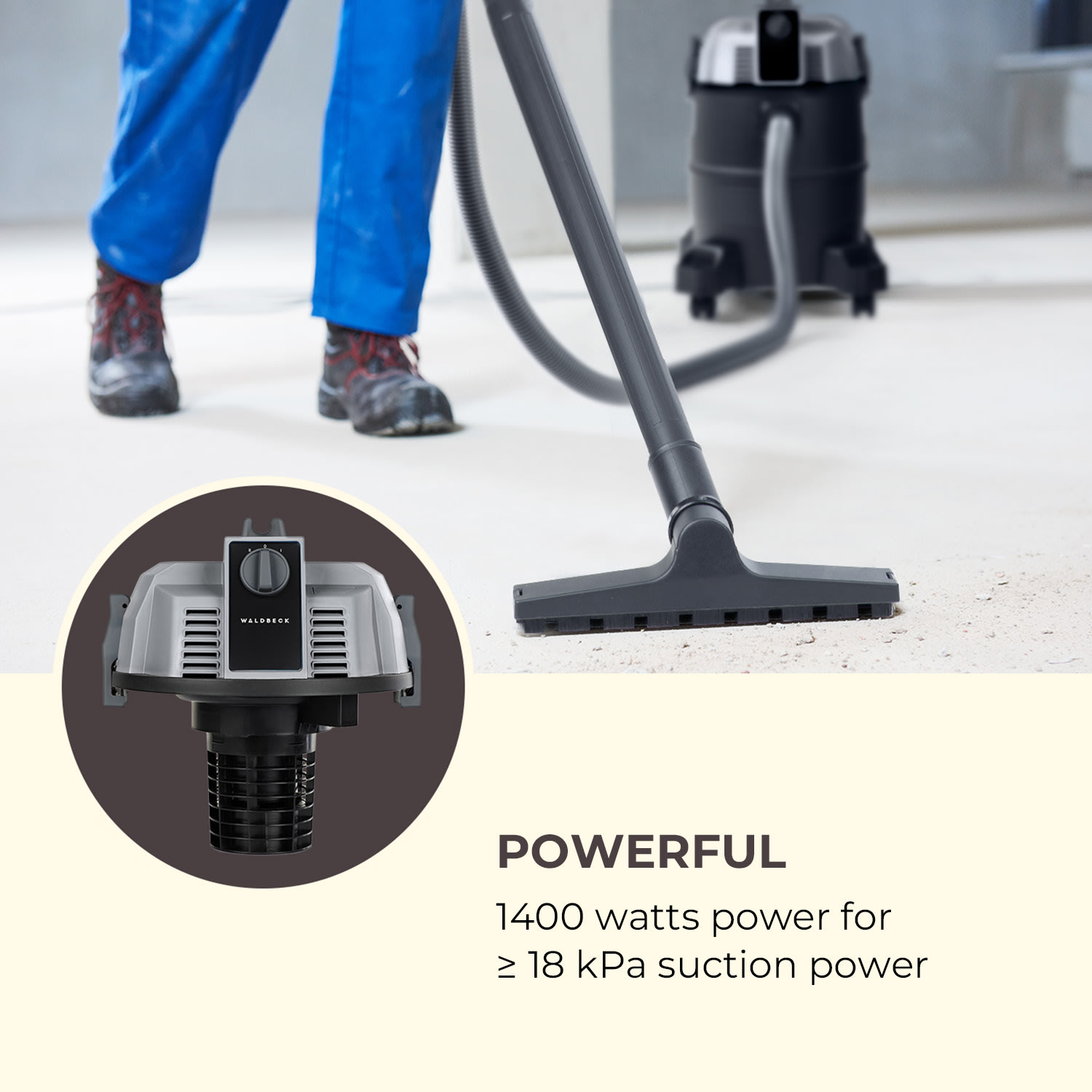 Waldbeck Lakeside Power, jazierkový vysávač, bahenný vysávač, 1400 W, 18 kPa, 35 l nádrž, sivá farba – Obrázok 4