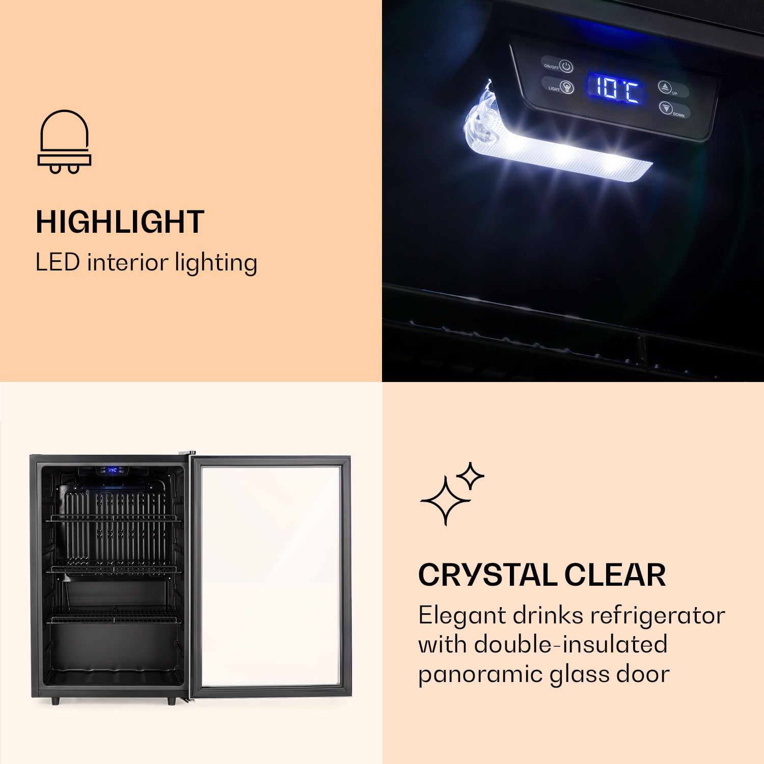 Klarstein Beersafe 5XL, chladnička, 148 l, 3 police, panoramatické sklenené dvere, nehrdzavejúca oceľ – Obrázok 3