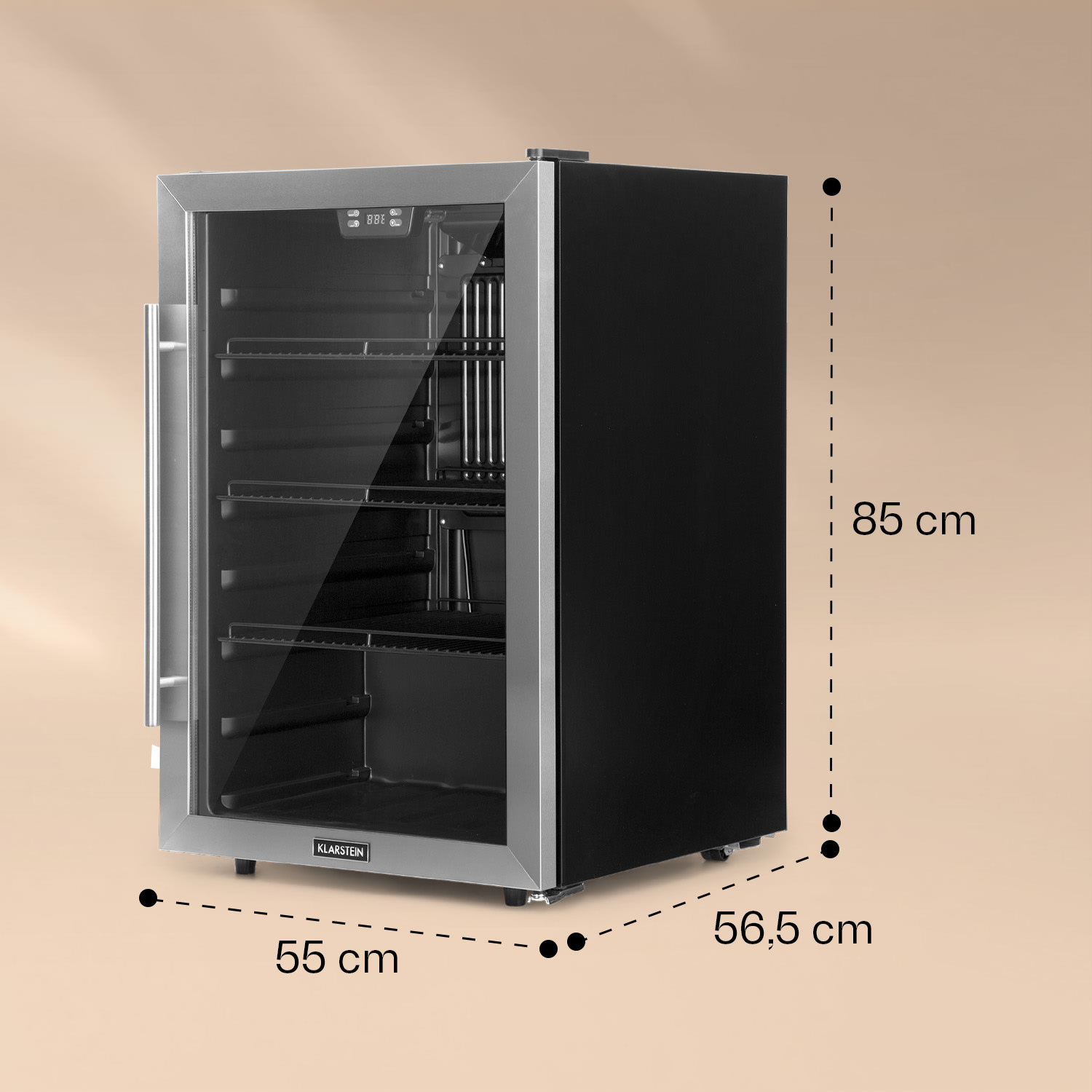 Klarstein Beersafe 5XL, chladnička, 148 l, 3 police, panoramatické sklenené dvere, nehrdzavejúca oceľ – Obrázok 4