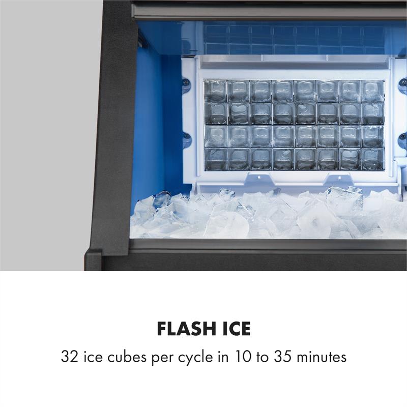 Klarstein Glacial, výrobník ľadu, 28 kg/d, 16 l, modré LED svetlo, ušľachtilá oceľ, čierne – Obrázok 2