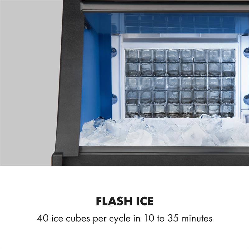 Klarstein Glacial XL, výrobník ľadu, profesionálne zariadenie na výrobu kociek ľadu, 38 kg/24 h, 15 l, LED, nehrdzavejúca oceľ, čierny – Obrázok 2