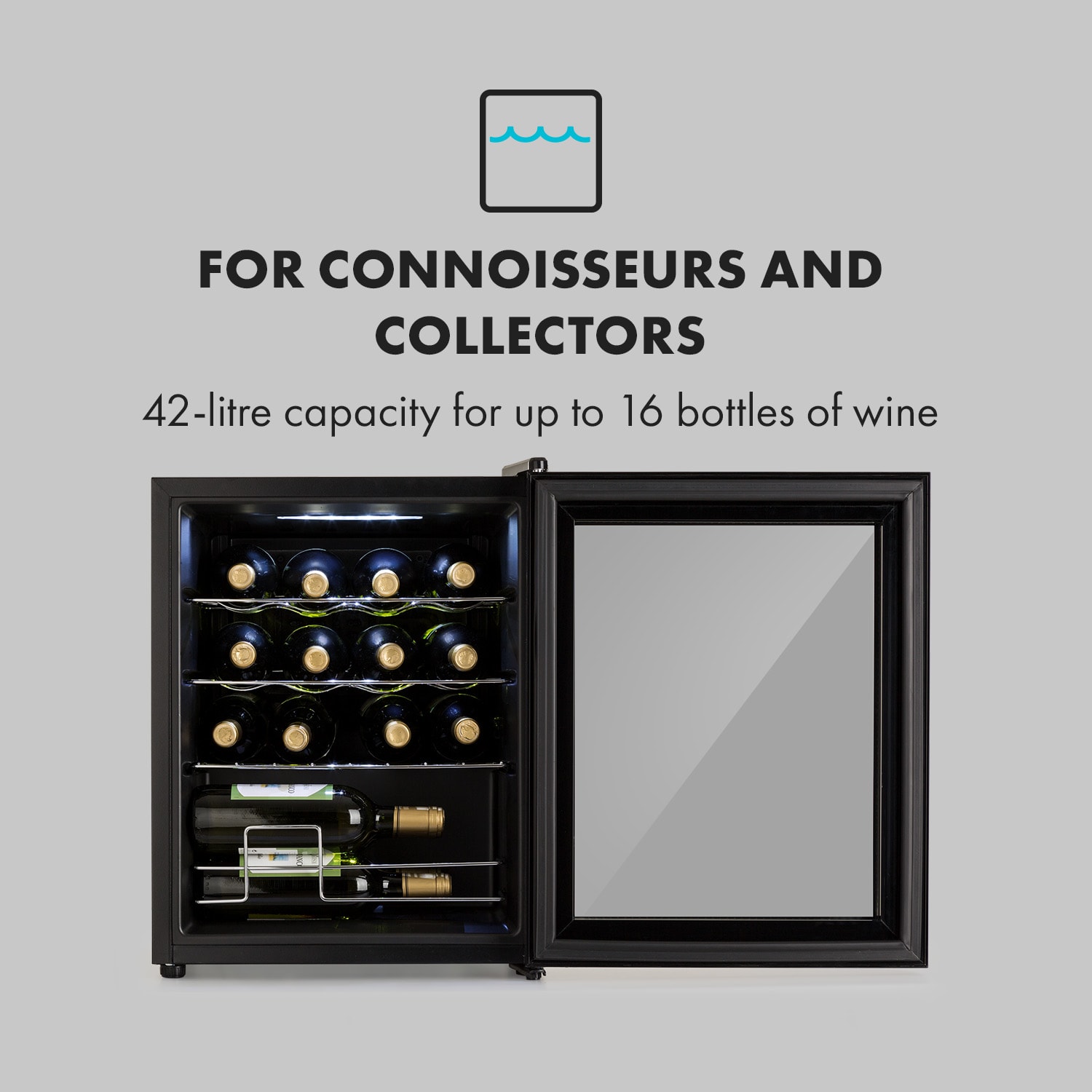 Klarstein Shiraz, vinotéka, 42 l, 131 W, 5-18°C, dotykový ovládací panel, čierna – Obrázok 3