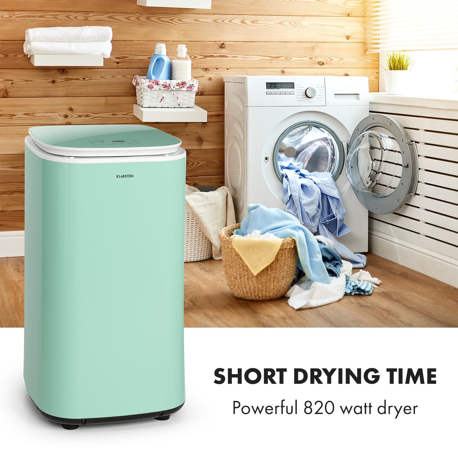 Klarstein Zap Dry, sušička bielizne, 820 W, 50 l, dotykový ovládací panel, LED displej, zelená