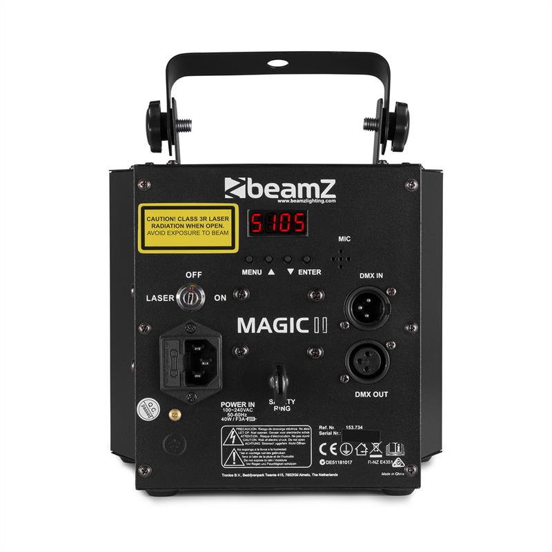 Beamz Magic 2, derby, R/G laser, stroboskop/UV svetelný efekt, 9 DMX kanálov, čierna – Obrázok 2