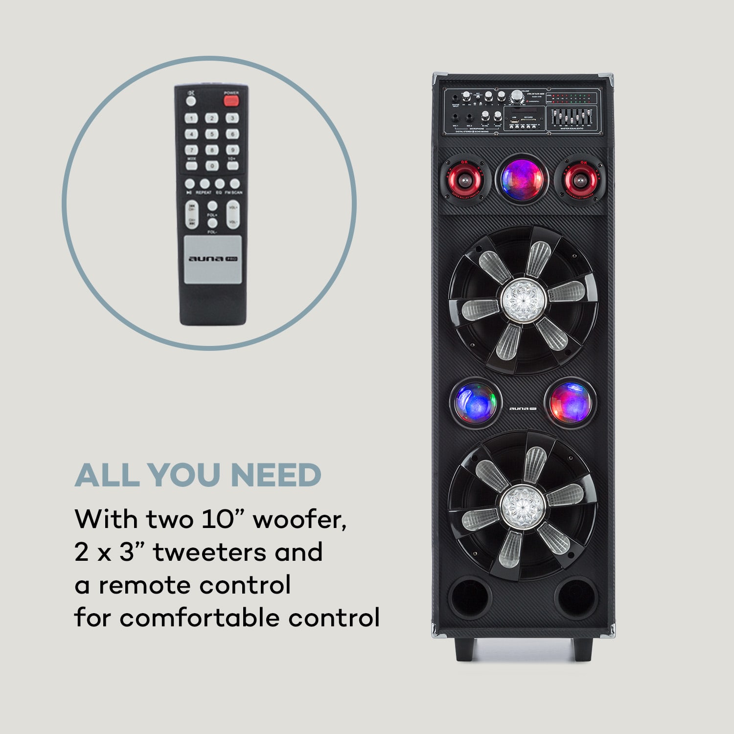 Auna Pro DisGo Box 2100, PA systém, 60 W RMS, BT, SD slot, LED diódy, USB, akumulátor, čierny – Obrázok 2