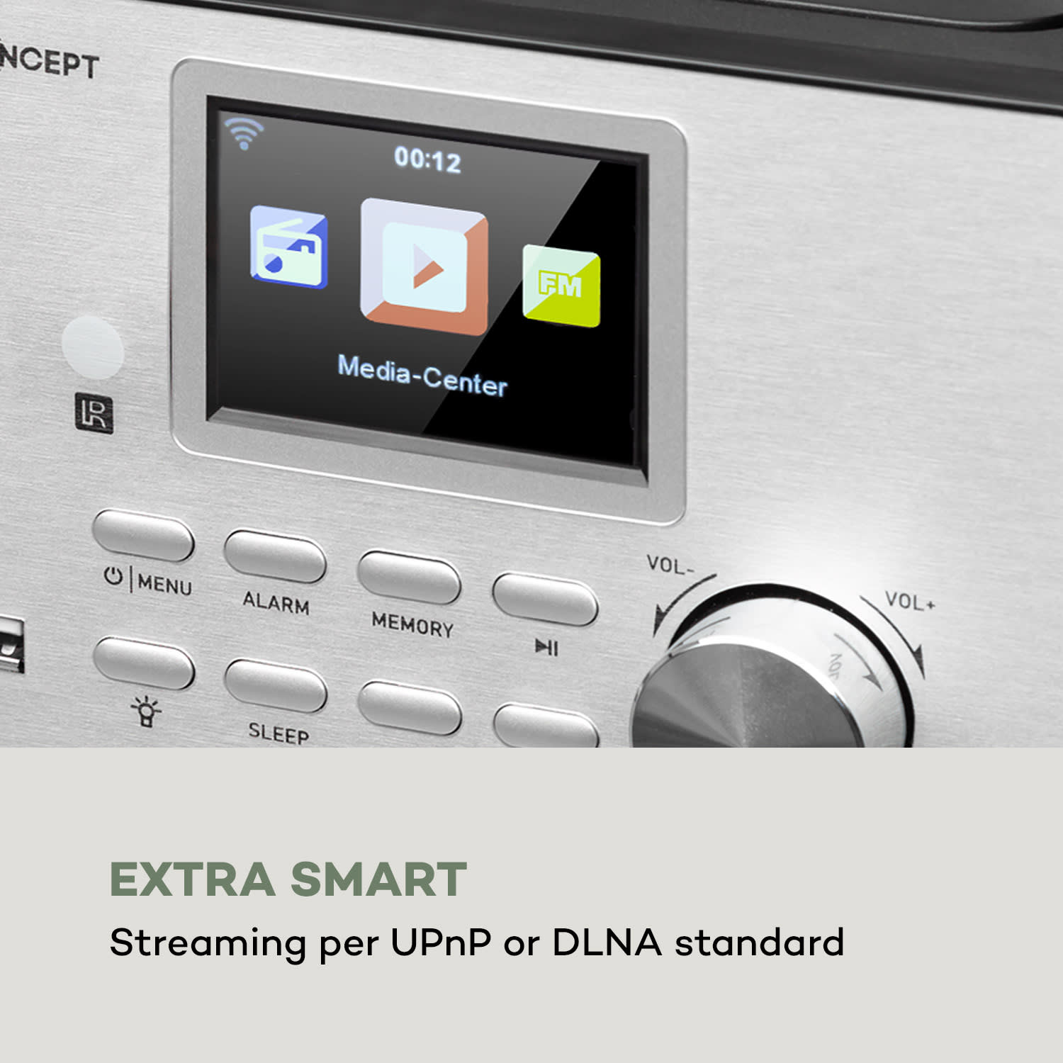 OneConcept Streamo, stereo systém s internetovým rádiom, WLAN, DAB+, FM, CD prehrávač, BT, strieborný – Obrázok 5