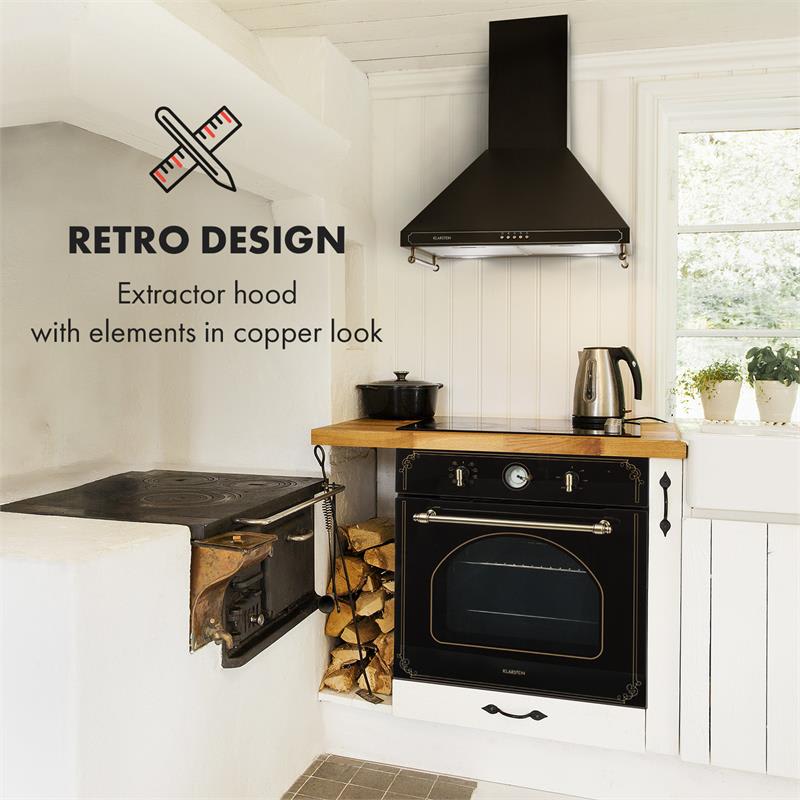 Klarstein Victoria, digestor, 60 cm, retro dizajn, 645 m³/h, 2 LED svetlá, čierny – Obrázok 3
