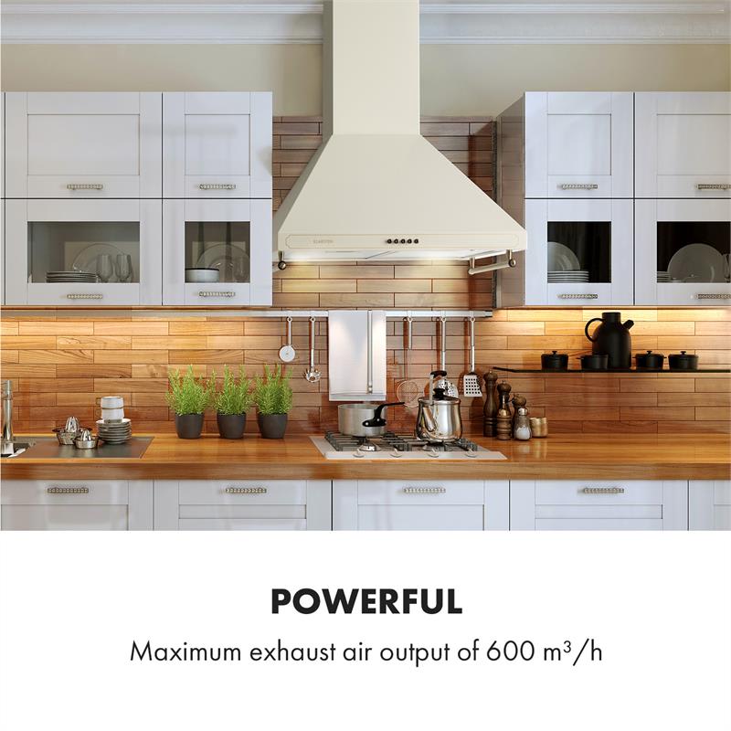 Klarstein Victoria, digestor, 60 cm, retro dizajn, 645 m³/h, 2 LED svetlá, slonová kosť – Obrázok 4