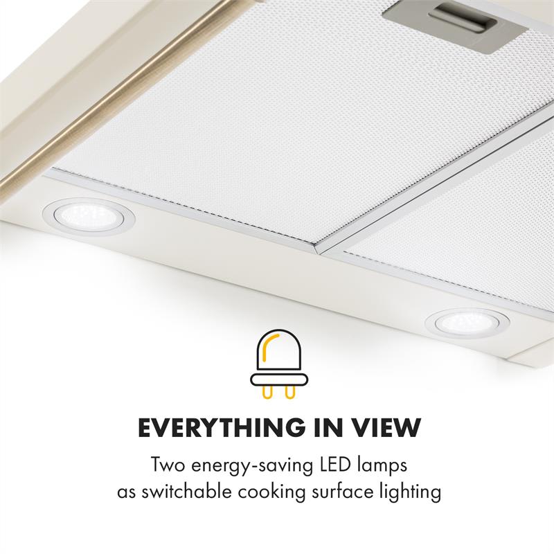 Klarstein Victoria, digestor, 60 cm, retro dizajn, 645 m³/h, 2 LED svetlá, slonová kosť – Obrázok 5
