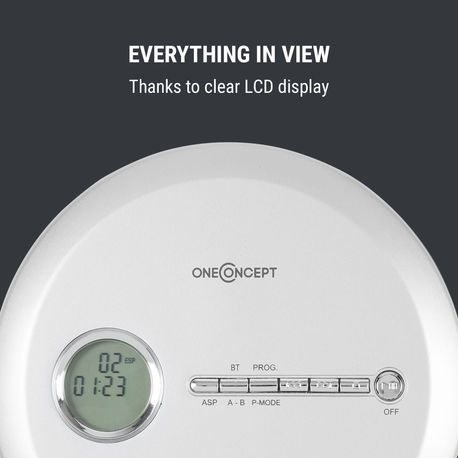 OneConcept CDC 100 BT, discman, BT funkcia, LCD, ASP, 2 x 1,5 V, strieborný – Obrázok 5
