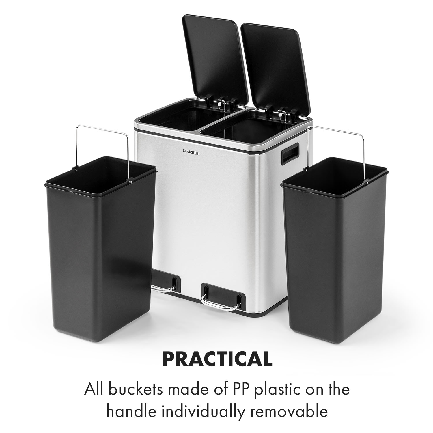 Klarstein Trash Gordon, pedálový odpadkový kôš, 30 l/2 x 15 l, tichý, PP, ušľachtilá oceľ, kartáčovaná – Obrázok 4