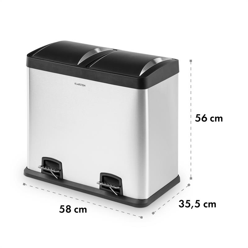 Klarstein Johnny Trash, pedálový odpadkový kôš, 48 l/2 x 24 l, PP, ušľachtilá oceľ, kartáčovaná – Obrázok 5