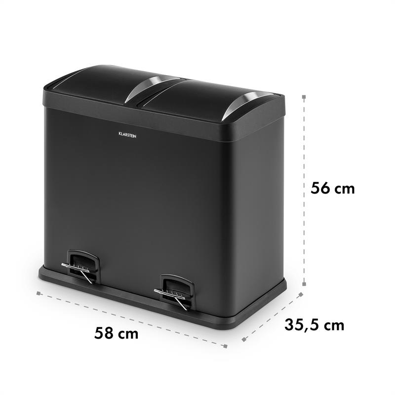 Klarstein Johnny Trash, pedálový odpadkový kôš, 48 l/2 x 24 l, PP, ušľachtilá oceľ, čierny – Obrázok 5