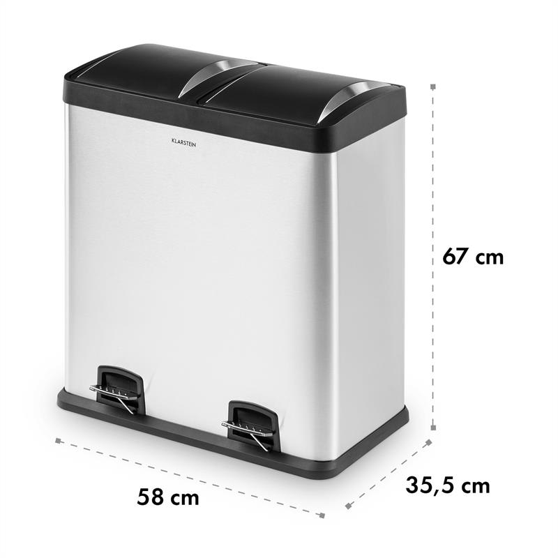 Klarstein Johnny Trash XL, pedálový odpadkový kôš, 60 l/2 x 30 l, PP, ušľachtilá oceľ, kartáčovaná – Obrázok 5